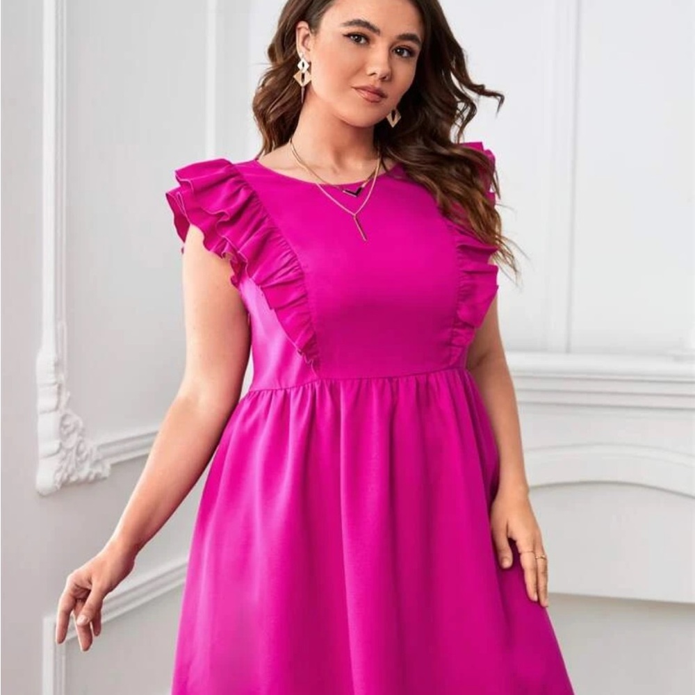 SHEIN Pink Flutter Sleeve Mini Sundress for Wedding Guest